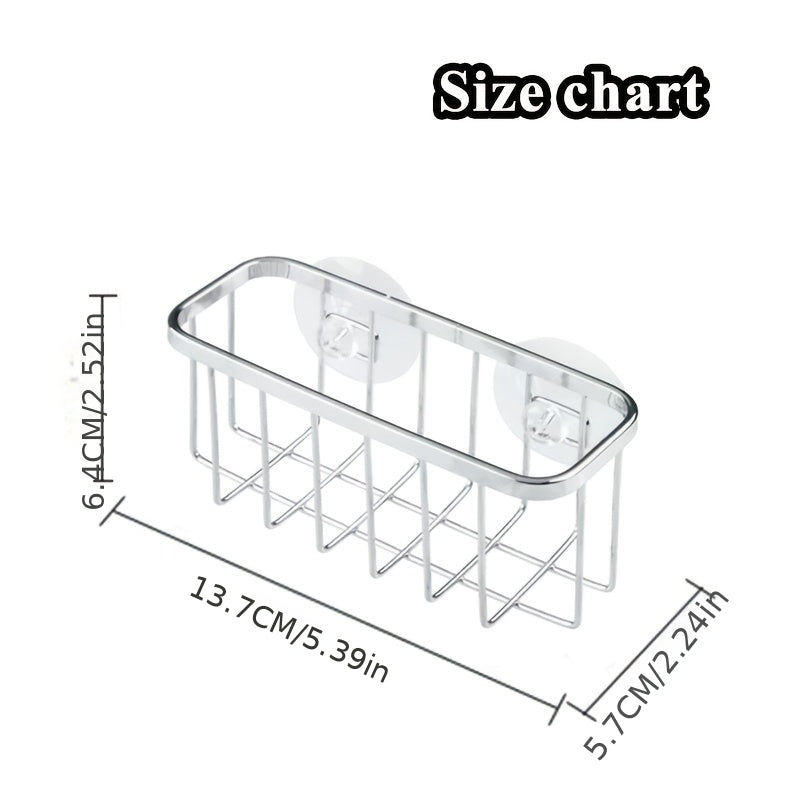 Stainless Steel Kitchen Sponge Holder, Double Suction Cup Creative Storage Basket for Kitchen and Bathroom, Dishwashing Sink Rag Holder, Multi-functional Storage Basket for Toilet Shelf