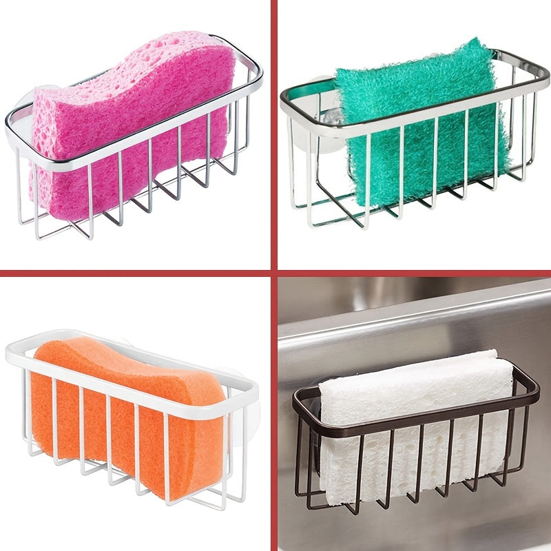 Stainless Steel Kitchen Sponge Holder, Double Suction Cup Creative Storage Basket for Kitchen and Bathroom, Dishwashing Sink Rag Holder, Multi-functional Storage Basket for Toilet Shelf