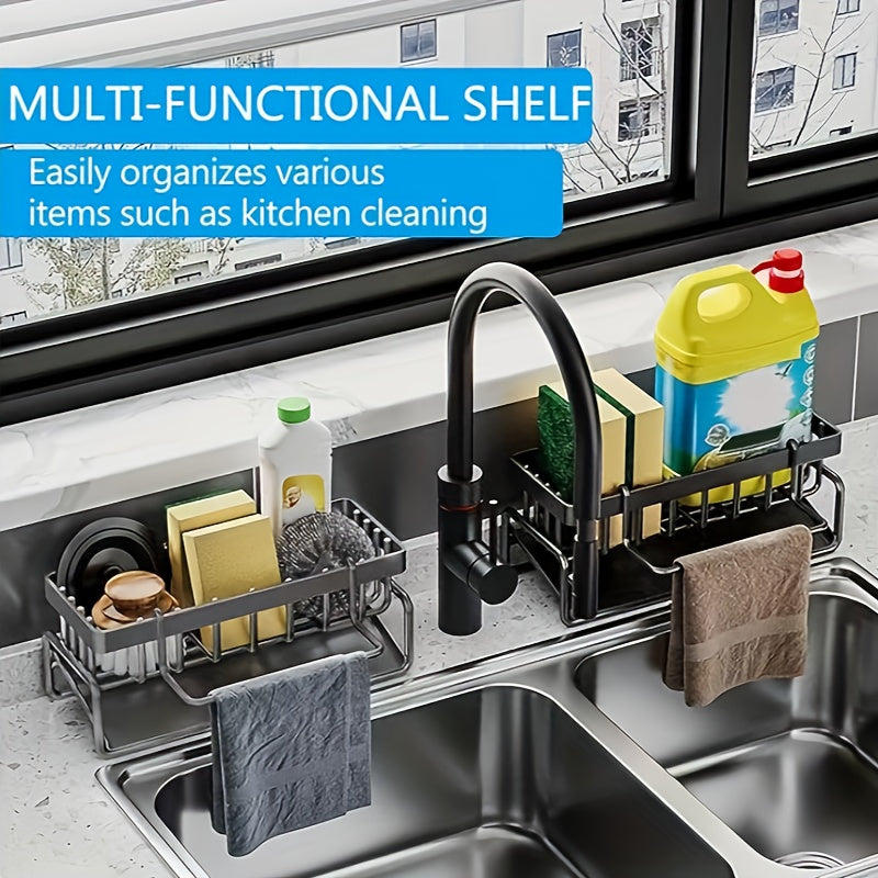 High Quality Kitchen Sink Tray, Integrated Sponge Rack, Multi-purpose Kitchen Countertop Storage Rack, Suitable for Rag, Dish Soap, Brush, Space Saving Bathroom Organizer, Kitchen Storage Rack, Kitchen Accessories