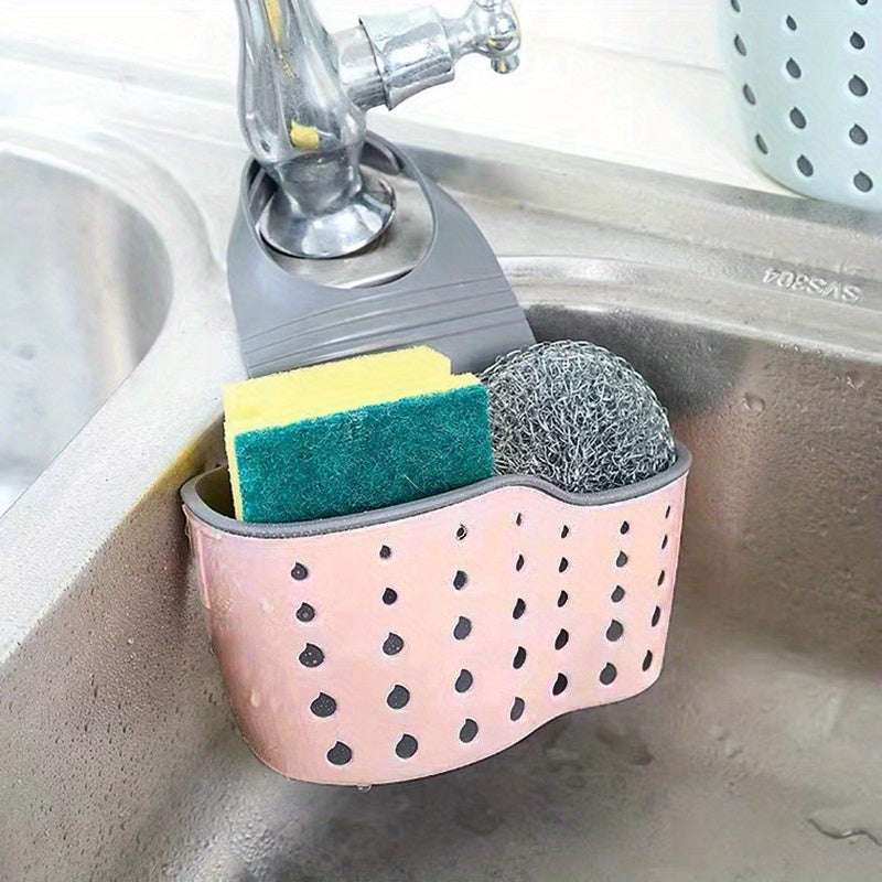 3pcs Set(1 Adjustable Sink Tray+ 2 Cleaning Sponges)- Multifunctional Kitchen Storage Rack, Suitable for Sponges and Supplies, No Batteries Needed