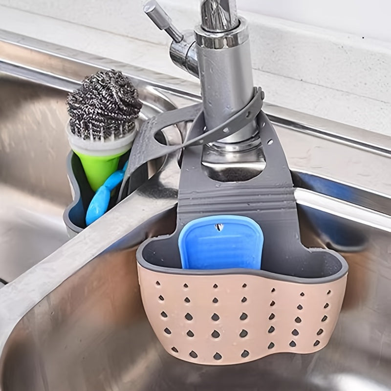 3pcs Set(1 Adjustable Sink Tray+ 2 Cleaning Sponges)- Multifunctional Kitchen Storage Rack, Suitable for Sponges and Supplies, No Batteries Needed