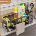 Stainless Steel Kitchen & Bathroom Organizer with Drainage - Multi-Purpose Storage Rack for Spices, Toothbrushes, Soap, and Cleaning Supplies, Includes Drainage Bucket for Sink Organization, Kitchen Sink Organizer