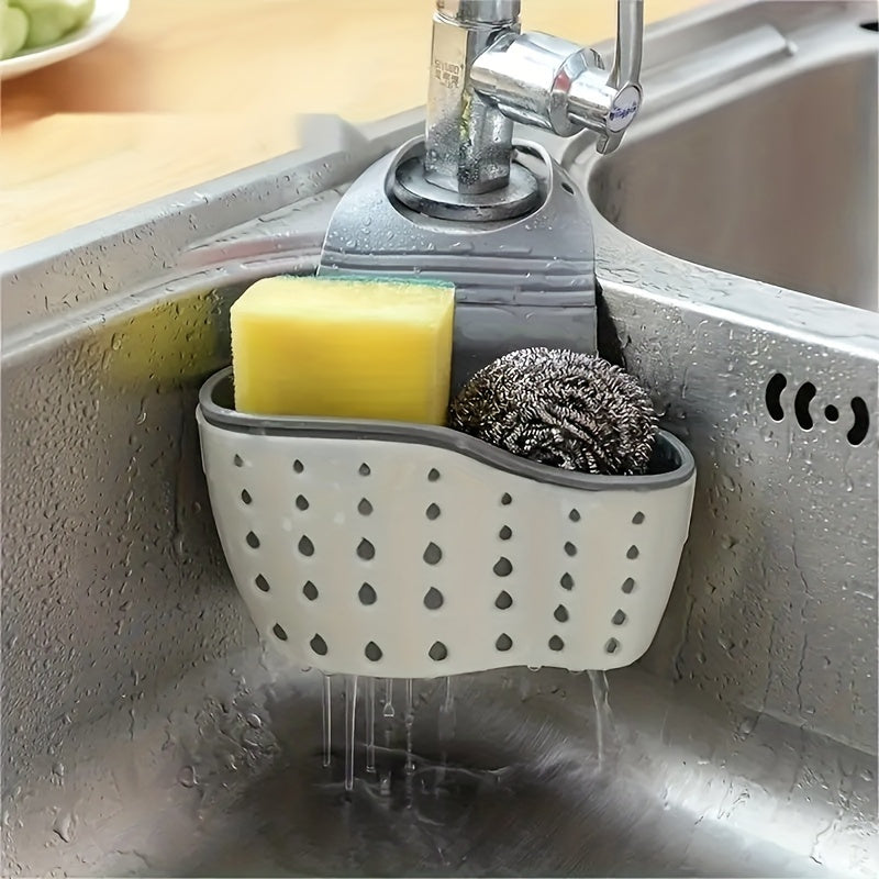 3pcs Set(1 Adjustable Sink Tray+ 2 Cleaning Sponges)- Multifunctional Kitchen Storage Rack, Suitable for Sponges and Supplies, No Batteries Needed